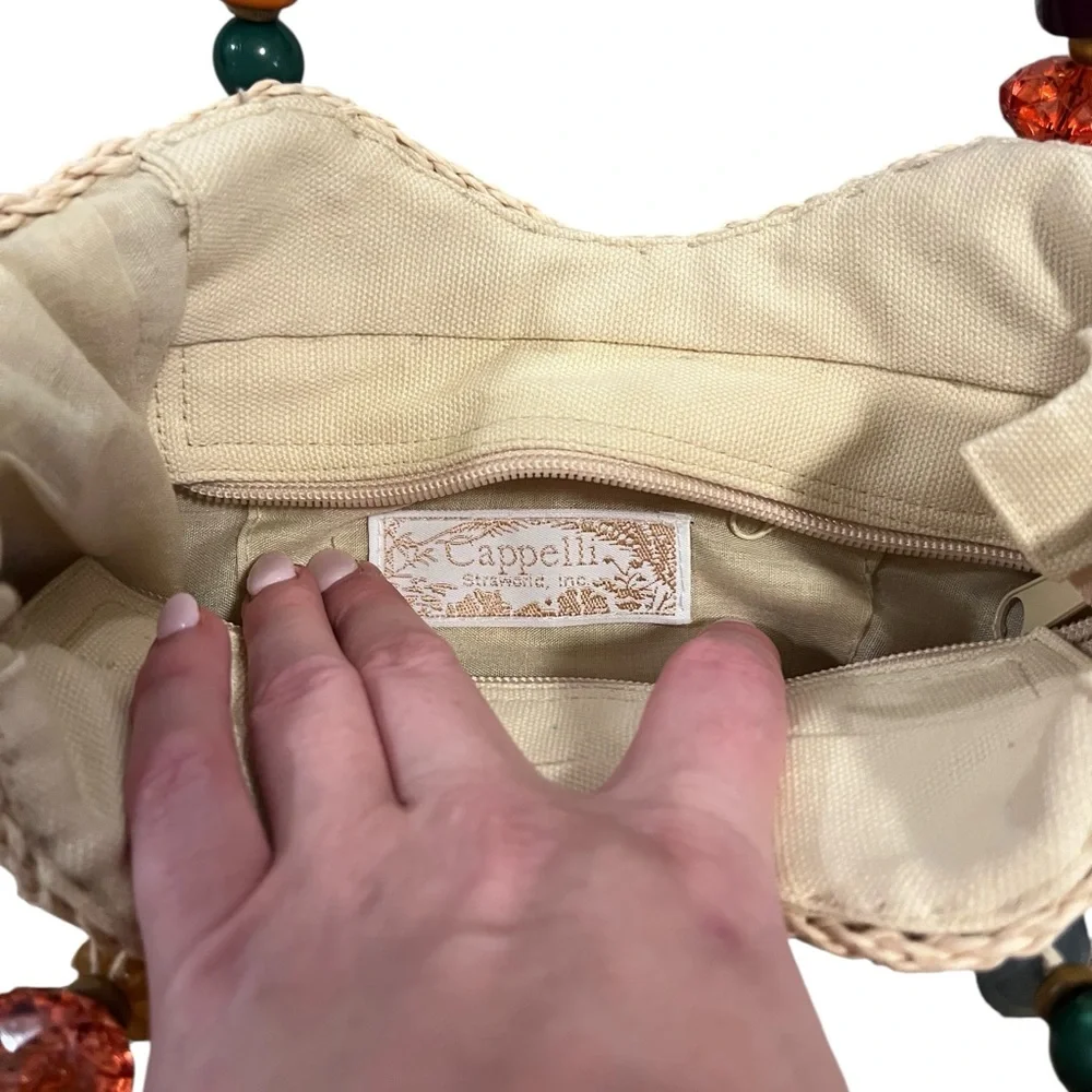 Cappelli Straworld Tan Woven Clutch with‎ Beaded Handles